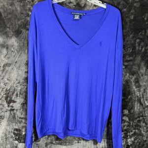 Polo Ralph Lauren Shirt V Neck Women's Royal Blue Long Sleeve XLarge
